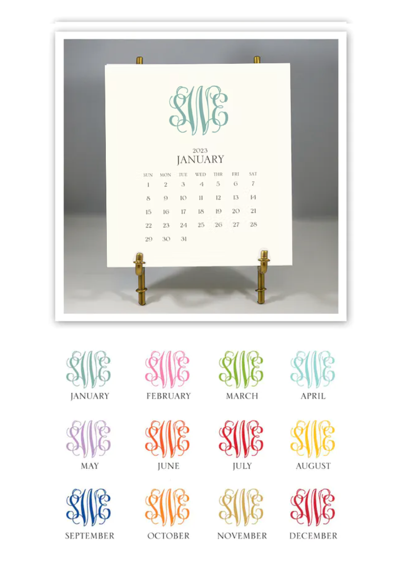 Monogrammed 2023 Desk Calendar & Easel – Brenda Himmel Stationery monogrammed-2023-desk-calendar-easel-brenda-himmel-stationery