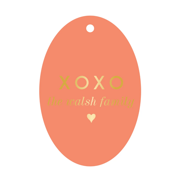 Personalized Gift Tag, Foil Stamped, Oval xoxo