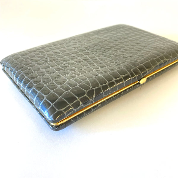 Leather Wristlet Wallet - Black embossed Crocodile print – Brenda