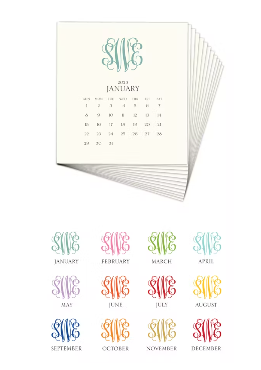 Monogrammed 2023 Desk Calendar – Refill
